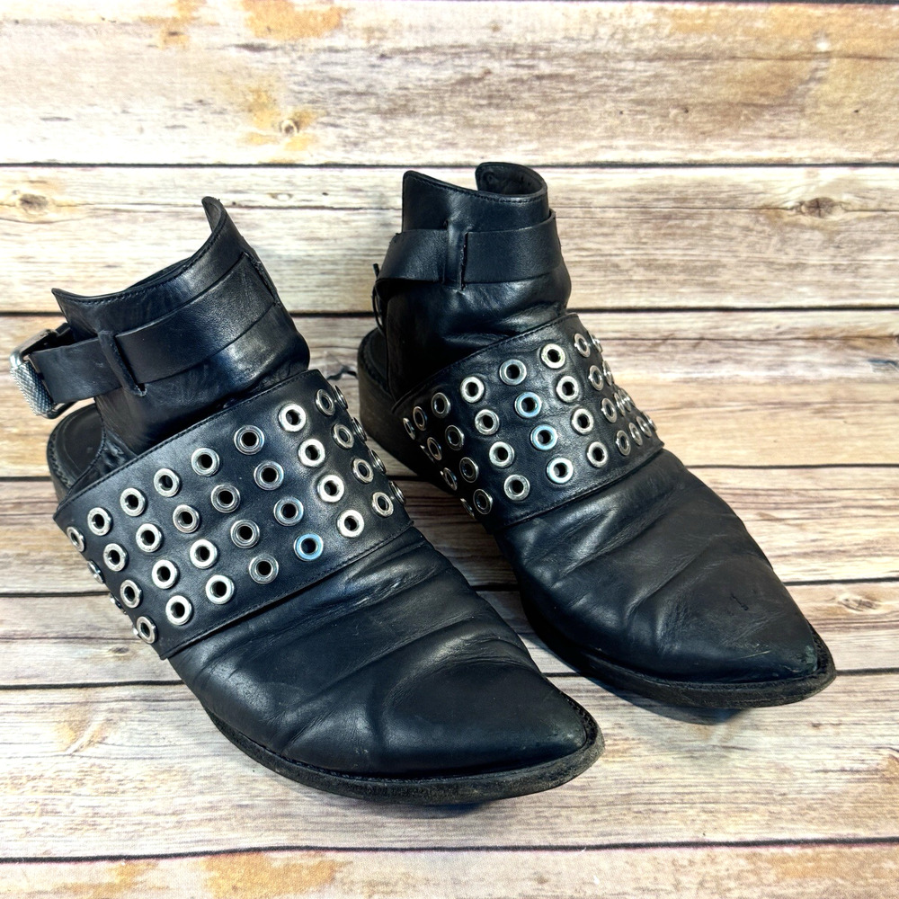 All Saints Womens Blace Leather Yannis Mule Ankle Strap Biker Moto Booties 41/11